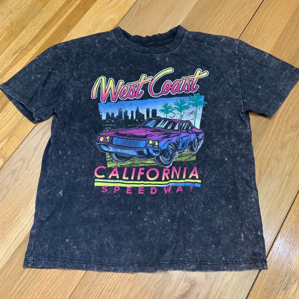 Social Culture West Coast California Speedway Graphic T Shirt Black Acid Wash L